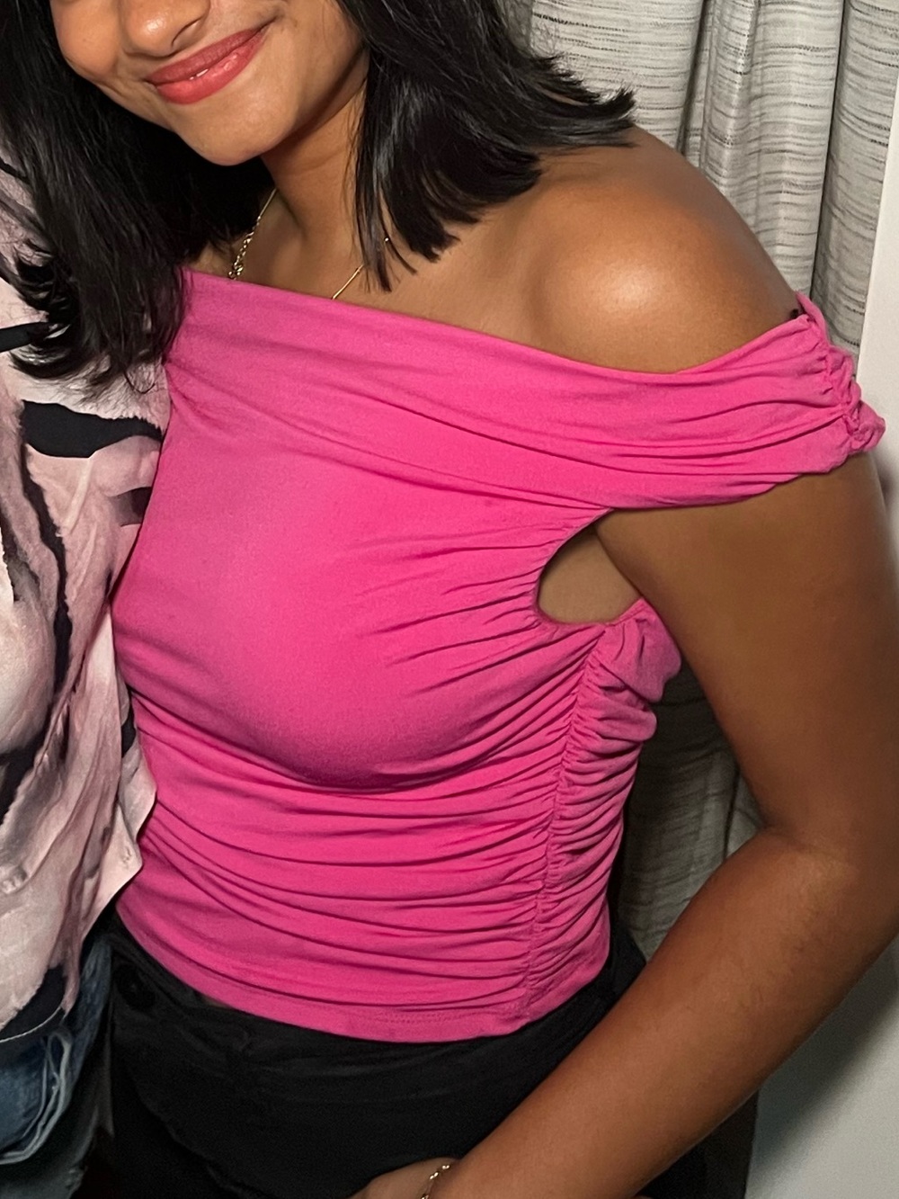 Forever 21 Pink Off-Shoulder Ruched Crop Top